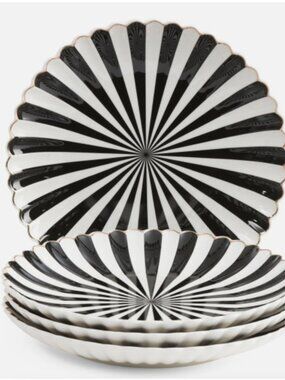 Grace's Teaware Fine Porcelain Scalloped Black White Halloween Dinner Plates 4